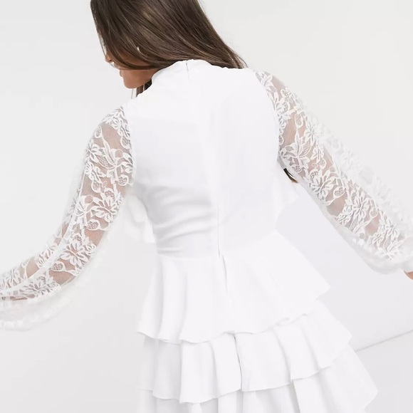 ASOS White Lace Long Sleeve Dress - Picture 2 of 7
